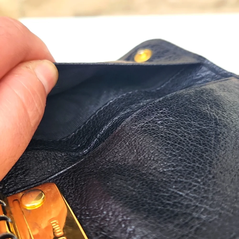 Miu Miu Pebbled Leather Jeweled & Studded Black Key Holder - Picture 12 of 13